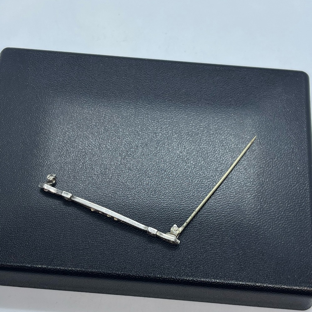 Sterling silver bar rhinestone milgrain brooch pin - Picture 8 of 12